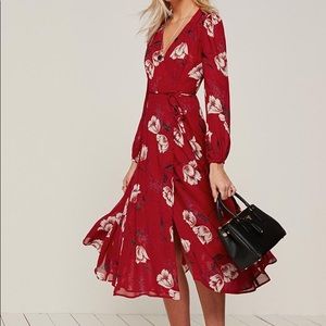 Reformation Ashley red floral wrap dress. Size XL